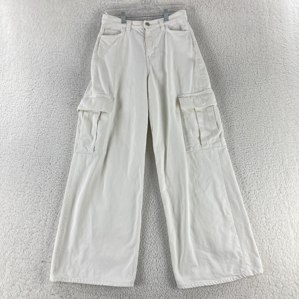 COS Wide-Leg Jeans Womens Size‎ 24 White Denim Cargo Pocket Mid-Rise Full Length